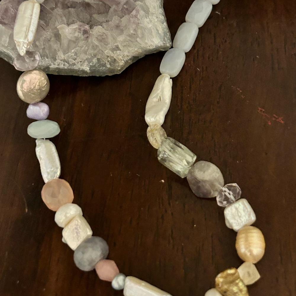 Freshwater, pearl and gemstone handmade necklace. 17’